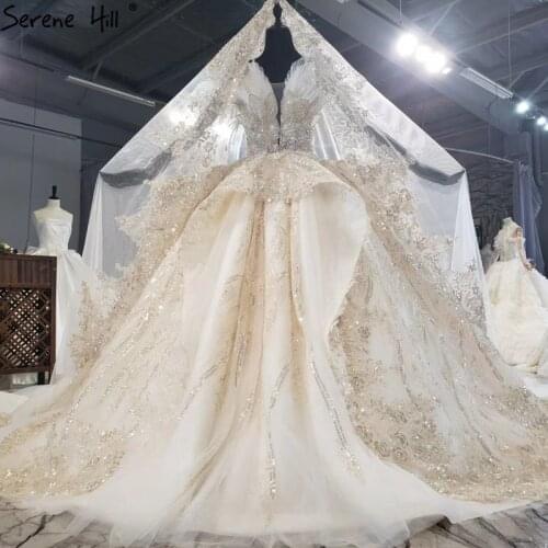 Dubai Champagne Sweetheart Sexy Wedding Dresses 2020 High-end Luxury Sparkle Sleeveless Bridal Gowns HX0214 Custom Made