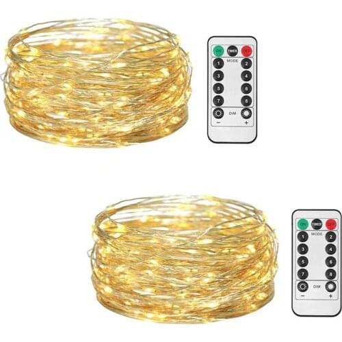 8 Modes Remote Controller String Lights 100LED Timer Function Silver Wire Outdoor LED Fairy String Lights Battery Operated Light
