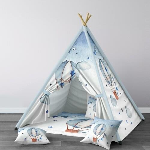 Play Tent for Kids Wigwam Portable Indoor Playground Tents Children Bedrooms Blue Air Balloon White Model 016