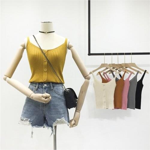 Korean Women Sling Vest Bottom Slim Knit Camisole Summer Retro Sleeveless Shirt
