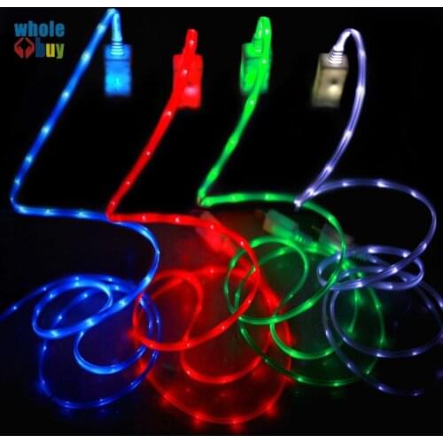 Colorful high quality Beautiful 1M LED Light USB Cable EL shine Light Charger Data Sync Cord For iPhone Samsung 200pcs/lot
