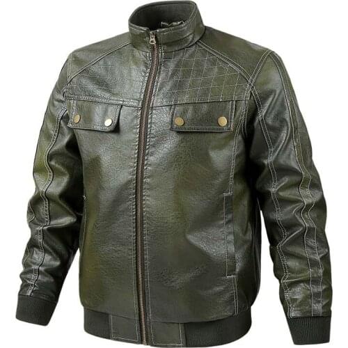 Mcikkny Men Spring Biker Leather Jacket s And Coats Multi Pockets Pu Leather Outwear Tops For Male