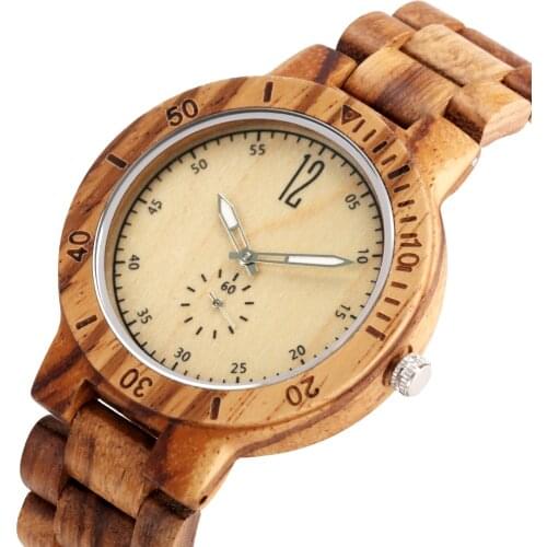 Mens Full Wooden Watch Quartz Wristwatch White Minimalist Dial Stainless Steel Fold Buckle Wood Strap Male Fashion Clock Gifts