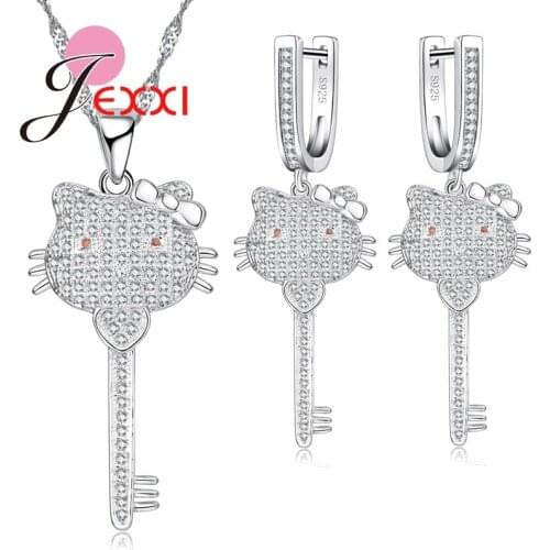 New Arrival 925 Sterling Silver Jewellery Set Luxury Women Bridal Jewelry Sets Cat Key Necklace/Earrings Set