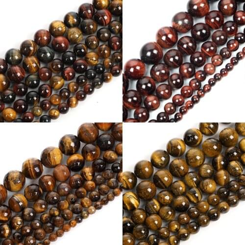 New 4 6 8 10 12mm Natural Stone Beads For Jewelry Making DIY Round Brown Gold Tiger Eye Agat Loose Spacer Bead Bracelet Handmade