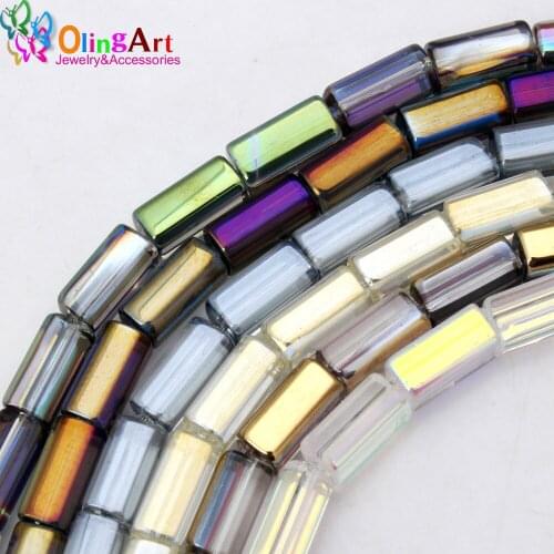 OlingArt 4*8MM 18pcs Glass crystal Colorful dream plating Mixed Rectangular shape beads DIY necklace Bracelet jewelry making