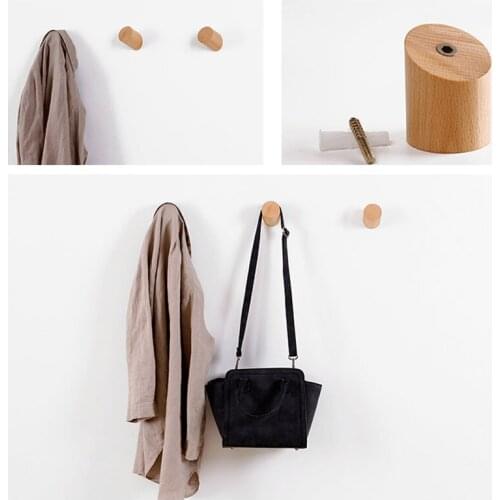Wholesale Natural Wood Clothes Hanger Wall Mounted Sundries Handbag Hat Scarf Hook Decorative Key Holder Bathroom Storage Rack