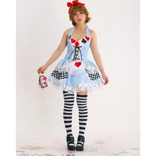 Pretty Blue Backless Maid Dress Alice In Wonderland Costume Lace Ruffles Dress Disfraz De Halloween Para For Women BI115