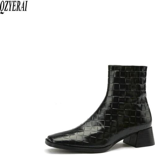 QZYERAI Ankle boots Genuine leather Female boots Womens boots Autumn and winter Head layer cowhide Womens shoes Size 34-40
