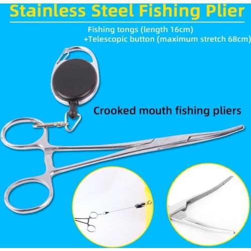 Stainless Steel Fishing Plier Telescopic buckle Scissor Line Cutter Hook Remover Forceps Tackle Curved Tip Clamps Fishing Tools