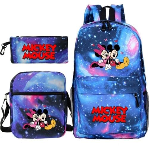 Disney Mickey Minnie Mouse Print Mochila Bag Backpack Boys Girls School Bag Travel Bag Laptop Bagpack with Crossbody Pen Bags