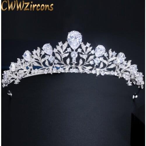 CWWZircons Gorgeous Cubic Zircon Crystal Princess Pageant Head Tiaras and Crowns for Wedding Bride Hair Accessories Jewelry A026