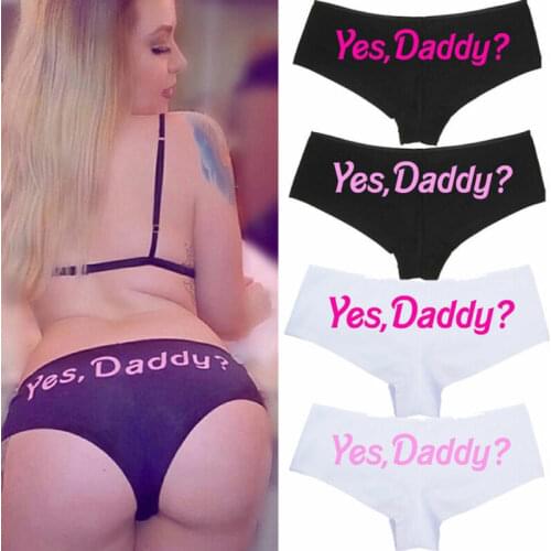 Top Sexy Women YES DADDY? Letter Print Funny Seamless Soft Solid Color Panties Underwear Lingerie Underpants Sleepwear Nightwear