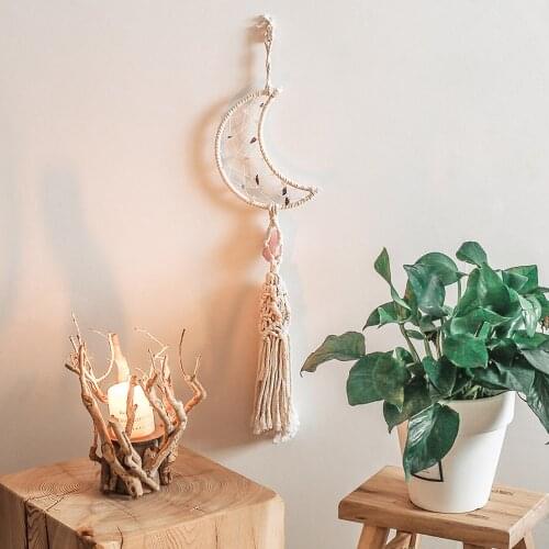 Dream Catcher Pendant Moon Decoration Bohemian Style Handmade Woven Cotton Rope