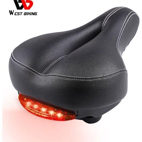 WEST BIKING Wide Bicycle Saddle with Taillight Soft Sponge Cushion Hollow Thicken Cycling Ciclismo Seat MTB Mountain Bike Saddle