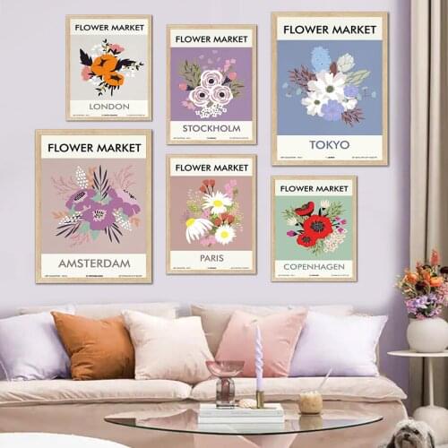 Vintage Colorful Flower Market Abstract Wall Art Canvas Painting Nordic Posters And Prints Wall Pictures For Living Room Decor