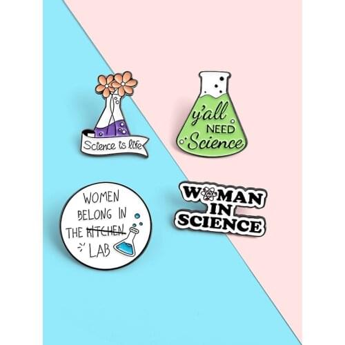 Outstanding Female Scientist Enamel Pin Experimental Equipment Beaker Badges Cartoon Pins Gifts for Friends Jewelry Wholesale