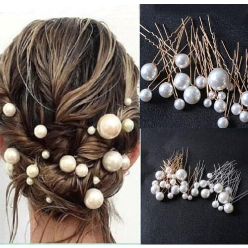 Women U-shaped Pin Metal Barrette Clip Hairpins Simulated Pearl Bridal Tiara Hair Accessories Wedding Hairstyle Design Tools