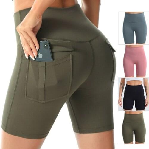 Womens Sports High Waist Shorts with Pocket Athletic Gym Workout Fitness Yoga Leggings Shorts Athletic Breathable