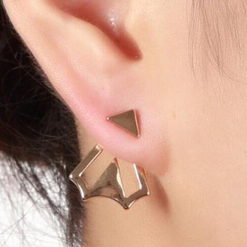 SMJEL Gothic Geometric Ear Jacket Earrings Gold Color Back Cuff Stud Earrings for Women Triangle Statement Jewelry Ear Studs