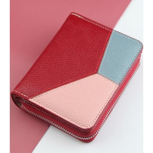 Women Wallet New Fashion Pink Geometric Coin Purse For Ladies Two Fold Zipper Short Wallet Multifunction Splicing Card Pack