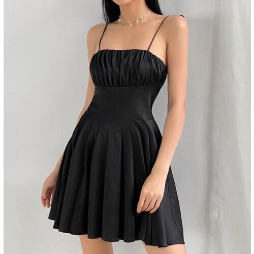Gothic Summer A-Line Dress Sexy Spaghetti Strap Dresses For Women 2021 Black Party Mini Dresses Vintage Slim Outfits