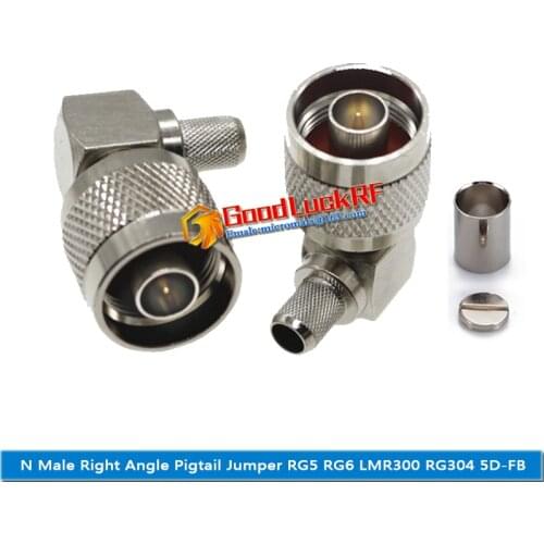 1X Pcs L16 N Male 90 Degree Right Angle Plug Crimp for RG5 RG6 LMR300 RG304 5D-FB Cable RF Coax Connector Socket Brass