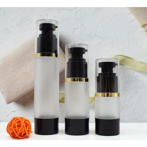 15ml round head frosted plastic black airless bottle gold line eye essence serum/lotion/emulsion liquid foundation packing