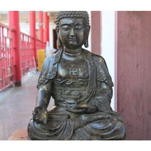 18 Tibet Brozne Copper Buddhism Lotus Rulai Tathagata Sakyamuni Buddha Statue