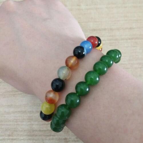 2Pcs Handmade 8mm Natural Multicolor Jades Agates Gem Stone Round Little angel Beads Stretchy Bracelet BK4