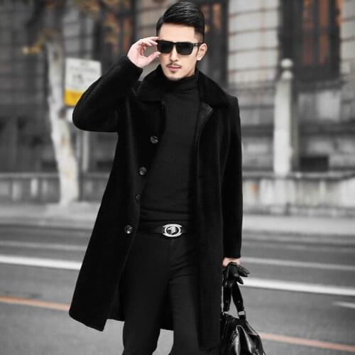 2020 New Men Winter Turn-down Collar Coat Male Real Lamb Fur Jacket Man Korean Thick Sheep Shearling Outwear Long Overcoat Z51