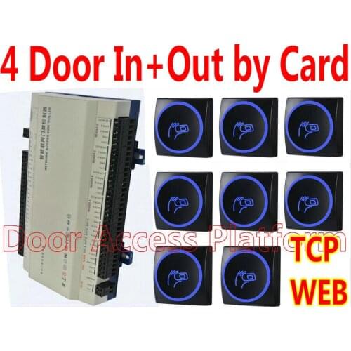 4 Door Webserver+TCP/IP Enter+Exit all via RFID Card Access Controller panel+8 pcs RFID readers 125KHz Pro-ximity Card readers