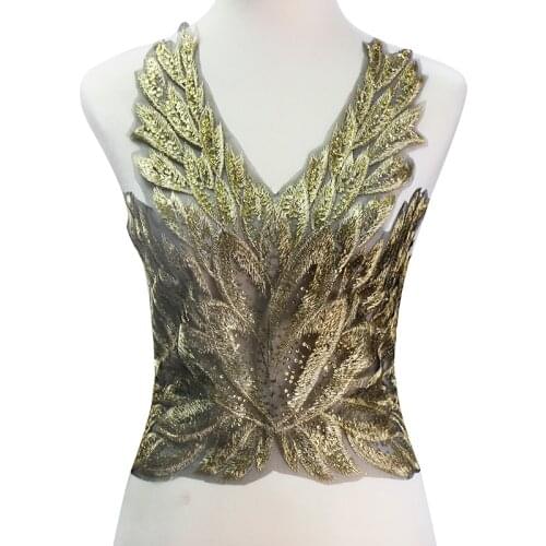 5piece Gold Metallic Black Mesh Sequin Lace Embroidery Appliqu Lace African Cord Fabric Motif Venise Trimming Craft Sewing T2146