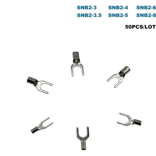 50Pcs Crimp Terminals Electrical Spade Bare Cord End Wire Connector SNB2-3/3.5/4/5/6/8 Cable Ferrules 1.5-2.5mm2 16-14AWG