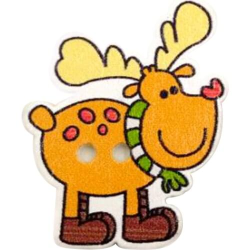 50Pcs Christmas Deer Wood Buttons Round Craft Scrapbook Sewing DIY Decor