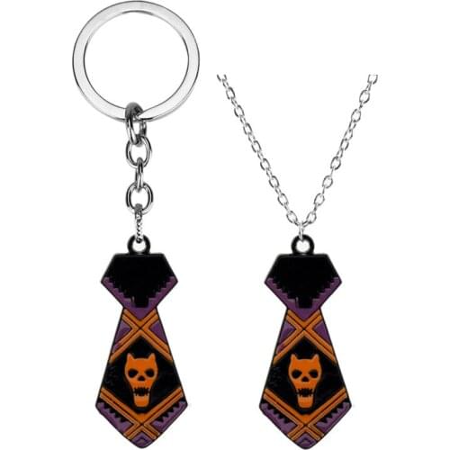 Anime surrounding Jojo Bizarre Adventure Cosplay Keyring Yoshiyoshi Shadow Tie Skull Pendant Necklace Keychain