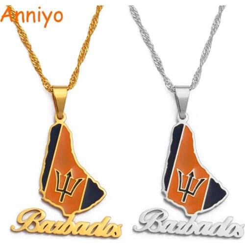 Anniyo Barbados Island Map Flag Pendant Necklaces Gold Color Barbados Maps Caribbean Sea Jewelry the Best Gifts #126721