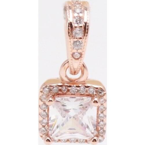 Bewill S925 Sterling Silver Creative Square Rose Gold Pendant Fit Original Charms Necklace