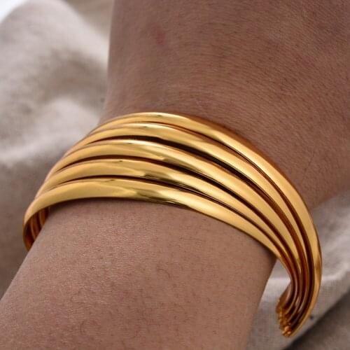 Luxury 24K India Cuff Bangles Dubai Gold Color Bangles For Women Girls Wife Bride Bangles Bracelets Jewelry Gift