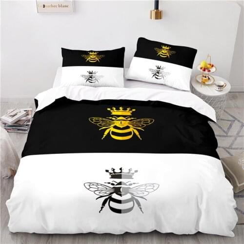 Black White Crown Honeybee Printed 3d Bedding Set Art Pattern Home Decor Duvet Cover Sets Pillowcase Twin Full Queen King Size