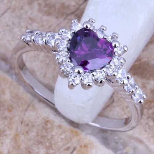 Marvelous Purple Cubic Zirconia White CZ Silver Plated Womens Jewelry Ring Size 6 / 7 / 8 / 9 R0664