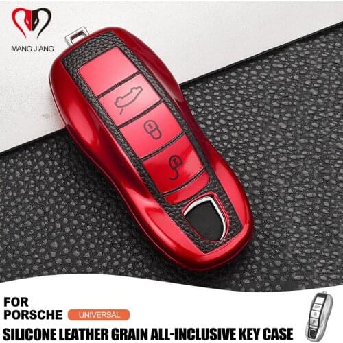For Porsche Universal Taycan Panamera Cayenne 718 911 Silica Gel Leather Key Case Full Protect Cover Shell Vehicle Accessories