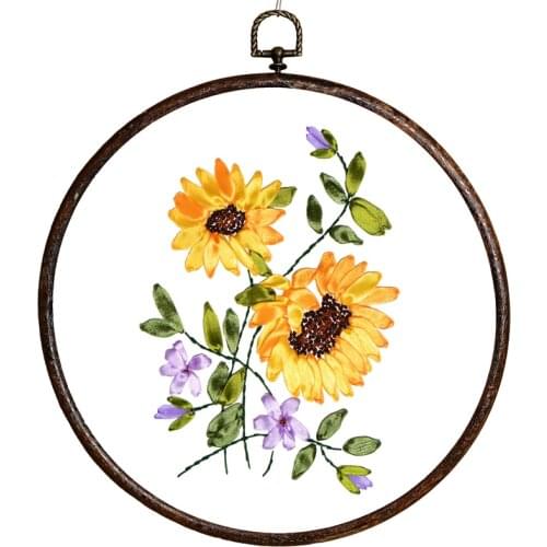 30x30cm Elegant flowers Ribbon embroidery kit stain painting set handcraft kit DIY handmade needlework art home decor