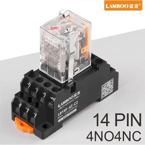 LANBOO LY2NJ HH52 Electronic Micro Mini Intermediate Electromagnetic Relay 14PIN Coil DPDT With Socket Base DC12V,24V AC110,220V