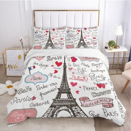 Eiffel Tower bedding set Queen King Full Double Duvet cover set pillow case Bed linens Quilt cover 240x260 200x200 letter