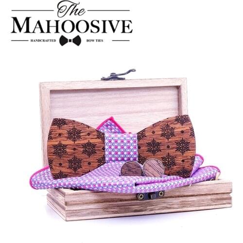 SNOW Wooden Bow tie Handkerchief Cufflinks Sets for Mens Suit Wood Bowtie dropshipping Bow Tie Bowknots Cravat wood box