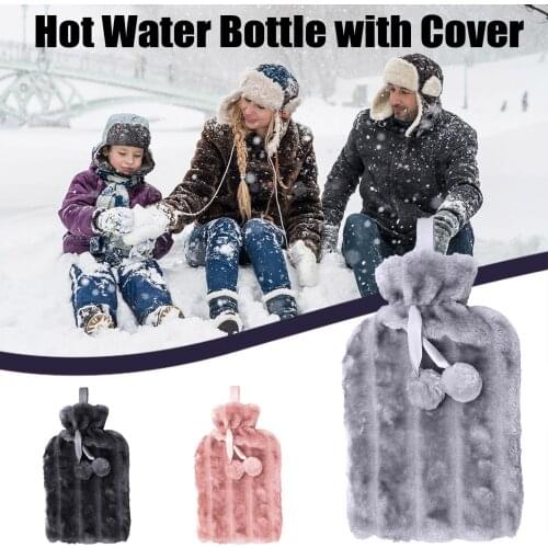 Hot Water Bottle With Plush Soft Cover Winter Hand Warmer Premium Natural Warmth Thicken Rubber Solid Color Hot Water Bag