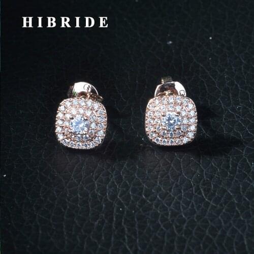 HIBRIDE Exclusive Leaf Flower Clear Cubic Zirconia Pave Rose Gold Women Cute Engagement Night Out Party Earrings E-238
