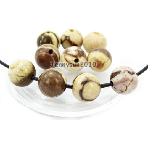 Natural 12mm Brown Zebra Gems Stone (2mm) Big Hole Round Beads for Jewelry Making Crafts 100Pcs/Pack