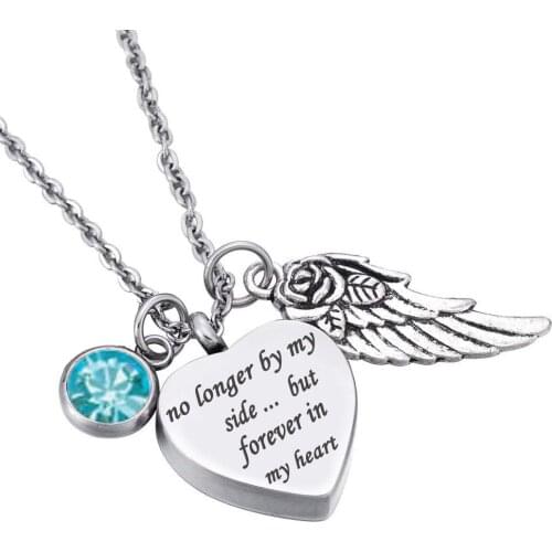 Stainless Steel no longer by my side forever in my heart religious birthstone memorial cremation keepsake urn pendant necklace